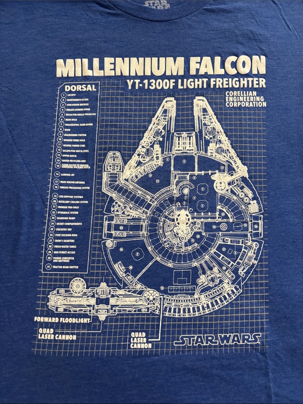 Star Wars Millennium Falcon Blueprint Graphic Tee Blue XL Disney Lucasfilm - Picture 3 of 7
